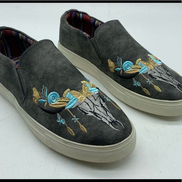 Southern Fried Chics Shoes - Steer head flat slip on gray steer head 6